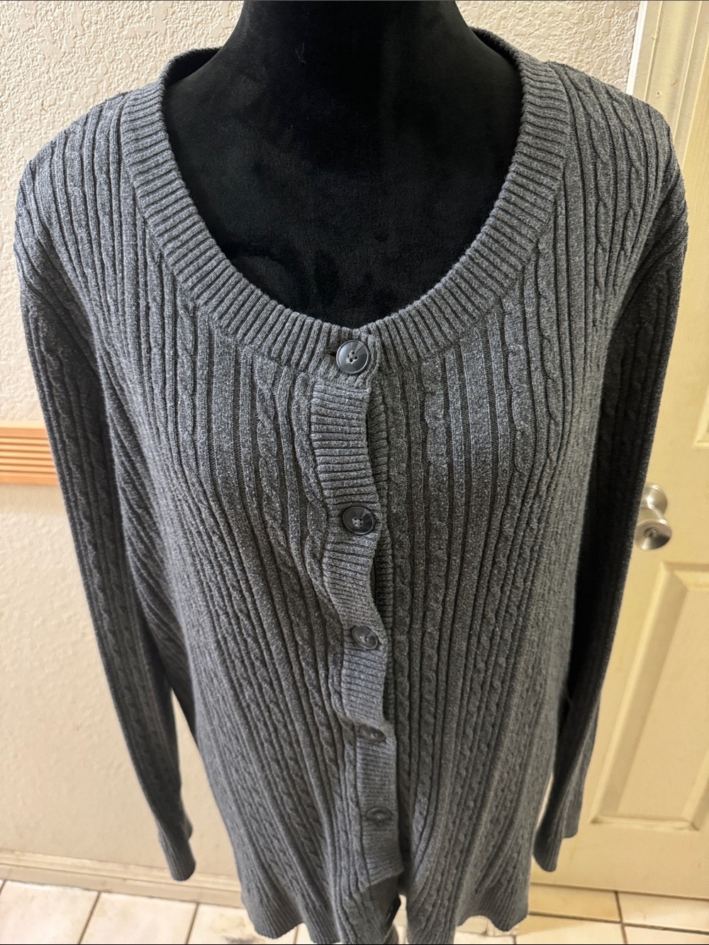 Covington Gray Ribbed Button-Front Women's Sweater Cardigan Size 20-22W